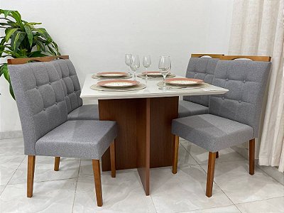 Mesa de jantar Helo 1.20x0.90 com 4 cadeiras Nicole- Polimam