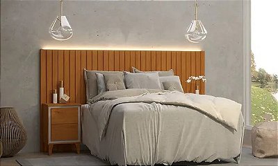 Cabeceira Ripada Elegance Casal com led e criado mudo- Mira rack dlm
