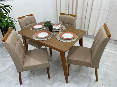 Mesa de Jantar Elegance 1.20×0.80 Com 4 Cadeiras Nicole – Cinamomo/Bege Linho- JCM Movelaria ld