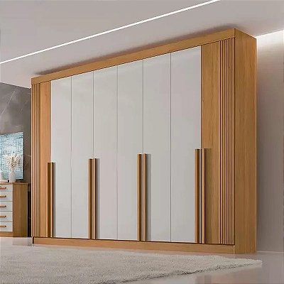 Roupeiro Daymond 8 Portas Ripado 100% MDF Cinamomo/Off White -  D'Doro