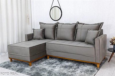 Sofá 3 Lug. Com Chaise Lado Direito Milão Larg. 2.30m Veludo  Molas Ensacadas - Evidence