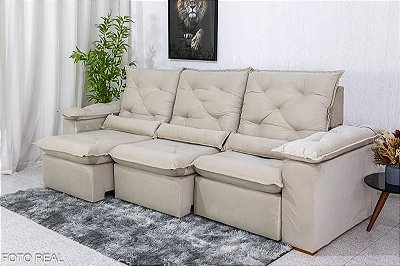 Sofá Retrátil Reclinável 2.70m Roma Veludo - D28 Soft  e molas bonnel