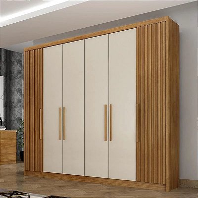 Roupeiro Santoro 6 Portas C/Detalhe Ripado 100% MDF Larg. 2.43m - Novo Horizonte