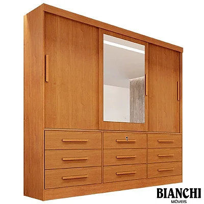 Roupeiro Turim  2.11m 03 Portas de Correr 09 Gavetas 100% MDF - Bianchi