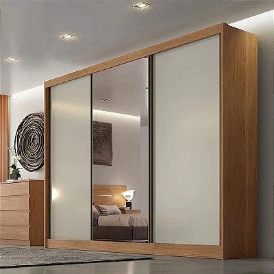 Roupeiro 3 Pts 8 Gav. Sollo Plus c/1Espelho 100% MDF Larg. 2.73m -  Novo Horizonte