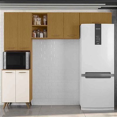 Armário Cozinha Olinda 3 Peças Paneleiro + Aéreo 1.20m + Aéreo de Geladeira - Poliman