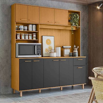 Kit Cozinha Núria Ripado 3D 9 Portas 1 Gaveta Larg. 1.80m - Poliman