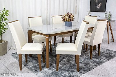 Mesa Jantar Londrina  Tampo Cop Off 180×90 6 Cadeiras Lunara - Rufato