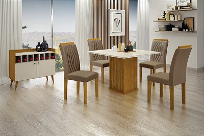 Mesa Napole 90x90 com 04 cadeiras Doah 100% MDF e vidro temperado - Leifer