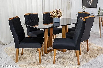 Mesa de Jantar Pedro  Tampo  160×80 06 Cadeiras Lisboa Madeira Maciça - Art Assento