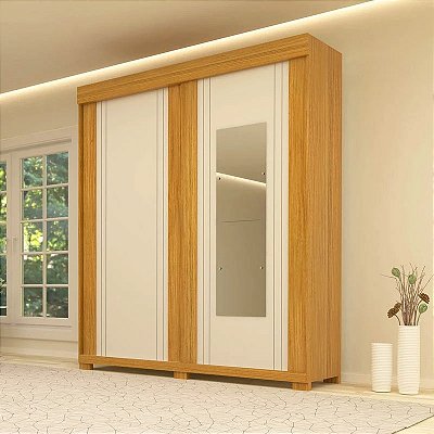 Roupeiro Heloisa c/Espelho 2 Portas 3 Gavetas 100% MDF Larg. 1.80m - ACP Móveis