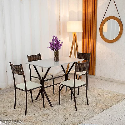 Conjunto Atlanta 4 Cadeiras Base Cabo Frio Tampo Ardosia 100×60 -  Teixeira