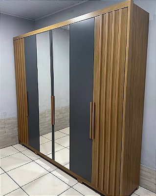 Roupeiro Araguaia 06p. 2.60m Ripado c/Espelho - Moval