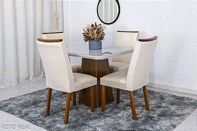 Mesa Jantar Luna Tampo Vidro Canto Copo 0.90x0.90 04 cadeiras Lunara - Rufato