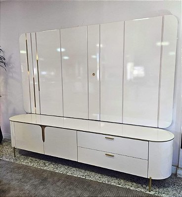Bancada Com Painel Celine Para TV Até 75" 2 Portas 2 Gavetas LED - DJ Móveis