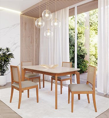 Mesa de Jantar Ficus  1.30x0.80 com 04 cadeiras Buriti- Cimol