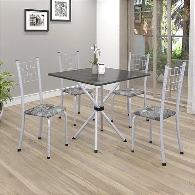 Mesa Dany 70x70 tampo em Pedra com 04 cadeiras - Soma
