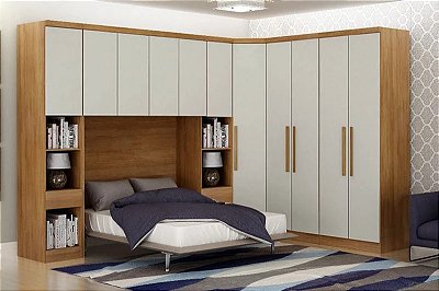 Modulado 1 Roupeiro Moderni 4 Pts + 2 Rizon Mesa de Cabeceira + 1 Rizon Canto Oblíquo + 1 Aéreo Rizon 4Pts Cumaru/Fendi Novo Horizonte