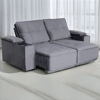 Sofá Retrátil e Reclinável Memory 2.08m com porta Copos Retrátil - Gralha Azul