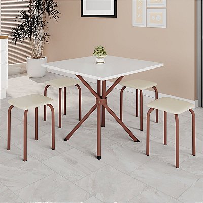 Mesa Bali Tampo em Ardósia 70x70 com 4 Banquetas - Teixeira