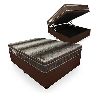 Colchão Casal Light Ortopedico Ortobom + Base Box Baú Corino - Biostar