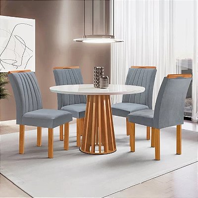 Mesa Redonda Berlim 1.00x1.00 MDF/Vidro com 04 Cadeiras Marselha - Cel Móveis