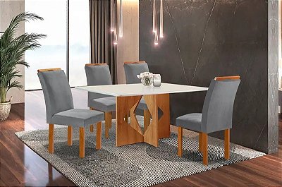 Mesa de Jantar Milão 1.20x0.80 MDF/Vidro com 04 Cadeiras Marselha - Cel Móveis