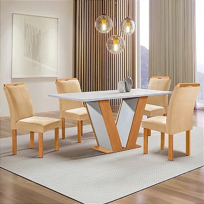 Mesa de Jantar Qatar 1.20x80 MDF/Vidro com 04 Cadeiras Londres - Cel Móveis