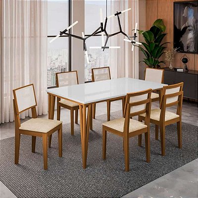 Mesa de Jantar Safira com Tampo em Vidro 1.80x90 com 06 Cadeiras - Doubue