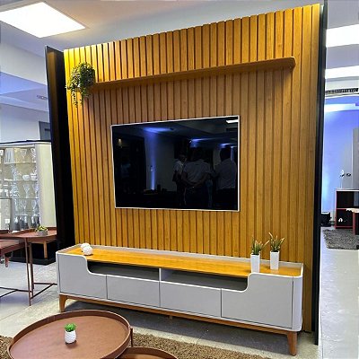 Painel Ripado Supremo 2.30m Tv até 85 + Rack Flip 2.20m - Patrimar