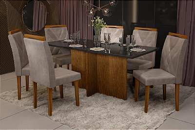 Mesa de Jantar Los Angeles 1.60×0.80 com Vidro Laqueado + 6 Cadeiras Califórnia