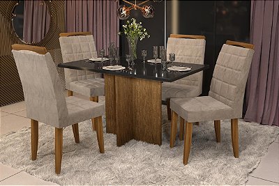 Mesa de Jantar Los Angeles 1.60×0.80 com Vidro Laqueado Com 6 Cadeiras Califórnia