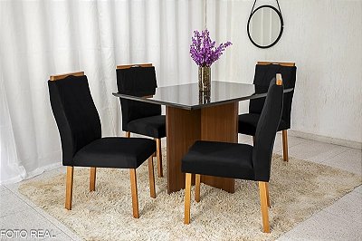 Mesa de Jantar Helo 120×90 Tampo MDF Vidro Com 4 Cad. Lisboa