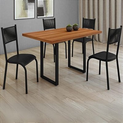 Mesa Base U Tradicional BP 1.15m com 04 Cadeiras Mariana Preto Fosco - Ponanda