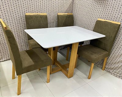 Mesa Pietro/Evelin 100x100 Tampo MDF/Vidro + 04 Cadeiras - Carvalho Decor