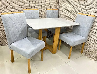 Mesa Pietro/Evelin 120x80 Tampo MDF/Vidro + 04 Cadeiras - Carvalho Decor