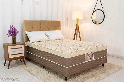 Cabeceira Casal Veneza Sued Bege + Cama Box Casal Ortopédico D33 Rondoconfort