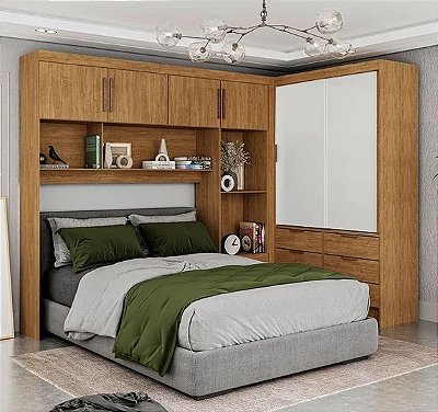 Modulado 4 Portas Freijó + Guarda-Roupa 2 Portas Sevilha(Sem espelho) Freijó/Branco - Carioca Móveis
