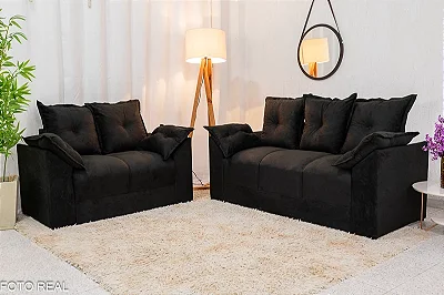 Sofá 3 e 2 lugares Petra Veludinho Preto