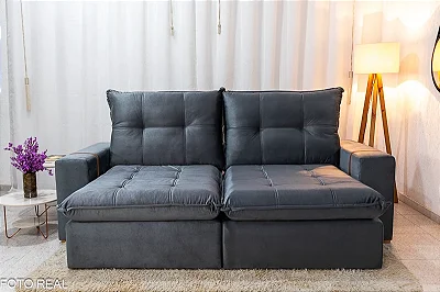Sofá Retrátil Reclinável 2.50m Santiago Veludo Cinza 526 - Molas Ensacadas