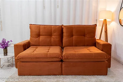Sofá Retrátil Reclinável 2.50m Santiago Veludo Terracota 549 - Molas Ensacadas