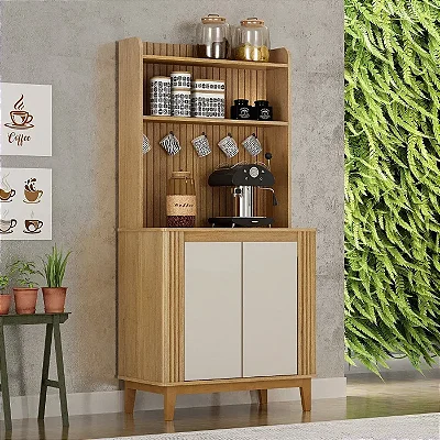 Cantinho do Café 2 Portas 3 Prateleira Mantiqueira Cinamomo/Off White