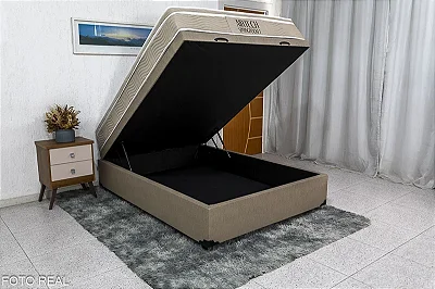 Cama Box Baú Casal Eli Korino Bege Blindado + Colchão Casal Airtech Springpocket 138x188x67 Ortobom