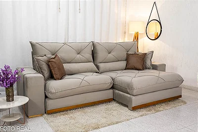 Retrátil Reclinável 2.90m Gran Bello Veludo Capuccino - D33 e Molas Ensacadas