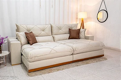 Retrátil Reclinável 2.90m Gran Bello Veludo Bege - D33 e Molas Ensacadas