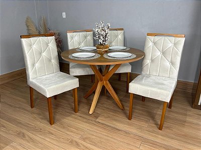 Mesa de Jantar Simpatia 1.08×1.08 Circular Com 4 cadeiras Jasmim – Cinamomo/Bege