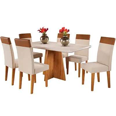Mesa de Jantar Viena 160x90cm com 6 Cadeiras Turim Tecido Linho - Viero