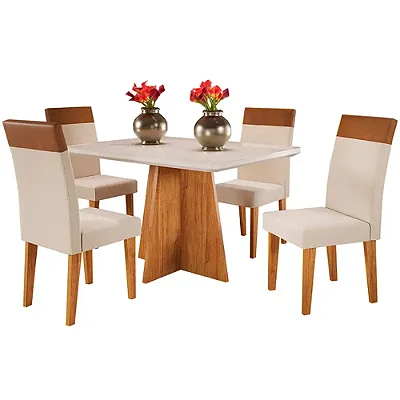 Mesa de Jantar Viena 120x90cm com 4 Cadeiras Turim Tecido Linho - Viero