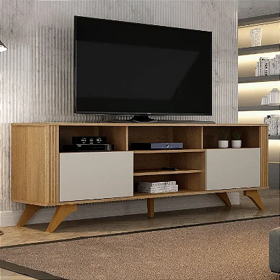 Bancada Mariana 1.80m Tv até 65 Cinamomo/Off White - Valdemóveis