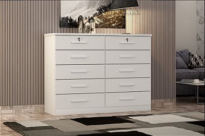 Cômoda Deca 10 Gavetas 1.36m Neve - Novo Horizonte